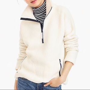 NWT J CREW FLEECE HALF ZIP PULLOVER - ivory